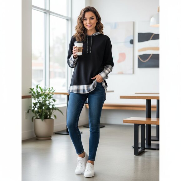 J.ING Jing Faux Two Piece Sweatshirt Top with Hood Size XXL NWT - Picture 1 of 7